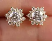 4.20Ct Real Moissanite Snowflake Stud Women's Earrings 14K Yellow Gold Plated