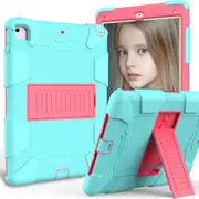 Silicone+PC Case 3-Layer Anti-fall Protective Cover Tablet Stand For iPad 5/6 2017/2018 iPad Pro 9.7 inch-4aqua hotpink