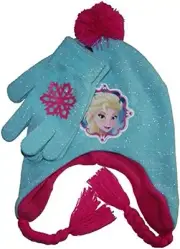 DISNEY FROZEN Elsa Beanie Knit Hat and Gloves Set - Girl (One Size) NWT