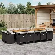 15 Piece Garden Dining Set with Cushions Black Poly Rattan,Outdoor Furniture Sets-3210699