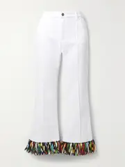[PUCCI] PUCCI - Embellished Fringed Silk-trimmed Stretch-cotton Drill Straight-leg Pants - White - IT38 IT 38 White