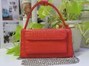 NEW - Small Cowhide Leather Handbag with Handle / Crossbody / Wallet - Red