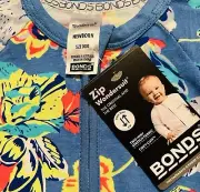 BONDS WONDERSUIT Zippy Zip Romper Baby Fluro Flowers BNWT -Size 0000 NEWBORN