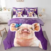Feelyou Kids Cute Pig 7 Piece Bedding Set Queen Size, Cartoon Pink Pig Bed in a Bag for Toddler Boys Girls Lovely Piggy Comforter Set with Sheets Farm Animal Bed Set