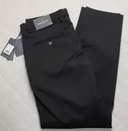 Daniel Hechter Pants Men 32 X 30 Flat Front Black Stretch Waist Flat Front Dress