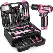 Pink Tool Kit Box Drill Set： Home Mechanic Toolbox with 12V Power Cordless Drill