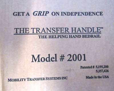New! Mobility Transfer Systems, Transfer Handle, Model 2001, Bedrail