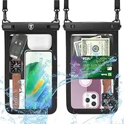 [Up to 10"] Tekcoo Large Capacity Waterproof Phone Case IPX8 [2-Pack] Black Pouch Lanyard Vacation Dry Bag For iPhone 15/14/13/12/11 Pro Max/Pro/8 Plus, Galaxy S24 Ultra/S23/S22/S21/Note 20/10/A14/A15