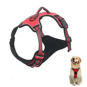 No Pull Dog Harness Reflective Adjustable Pet Vest Harness with Easy Control Soft Handle -Red