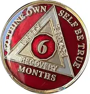 6 Month AA Medallion Metallic Mandarin Red Tri-Plate Sobriety Chip