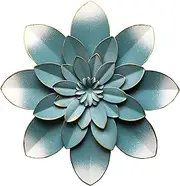 Picfarce Blue Metal Flower Wall Art Decor, 9.5“ Rustic Modern Floral Sculpture, Distressed Hanging Home Decoration Accent Artworks for Indoor Bedroom Living Room Office Outdoor Garden Patio