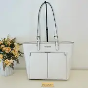 Michael Kors Jet Set Travel Tote Double Pocket Optic White MK
