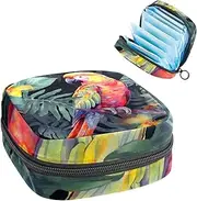 Period Bag,Sanitary Napkin Storage Bag,Bird Parrot Tropical Flower,Tampon Bag for Purse
