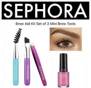 Sephora Brow Aid Kit Set of 3 Mini Brow Tools + Free Nail Polish NIP