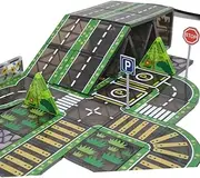 Magnetic Road Tiles Set with Railway and Forests, 76 PCS Magnetic Tiles Road, Magnet Building Blocks Kids Car Toys, Perfect Gifts for Ages 3+