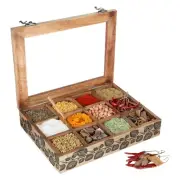 Mango Wooden Table Top Masala Dabba Containers Jars Kitchen Spice Box