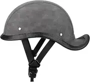 German Motorcycle Retro Half Helmet Style Leather Half Face Helmet, ECE Approved Vintage Motorcycle Open Face Helmet Cap Half Shell Helmet F,L=59-60CM