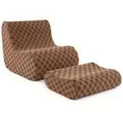 CostwayBean Bag Chair with Ottoman Bean Bag Sofa Chair with High Elasticity Sponge-Brown