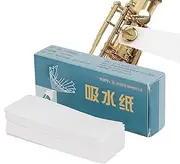 Flute Absorbent Paper Pack of 100, Anti Stick Cleaner Sheets, Portable Drying Pad for Woodwind Instruments, Saxophone, Clarinet, and Flute Maintenance (White)
