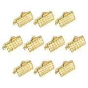 200Pcs Ribbon Crimp Clamp Ends 10mm Cord End Clasp for DIY Craft Gold Tone