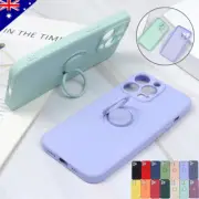 For iPhone 16 15 14 13 12 11 Pro Max XR 8 Liquid Silicone Case Ring Stand Cover