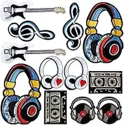 PAGOW 16Pcs Iron on Patches for Jackets Hip hop, Music Series Embroidery Patch Suitable for Clothes Dress Hat Pants Shoes Curtain, DIY Embroidery Patch Sewing Craft Decoration
