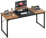 [BilySen] Large Computer Desk with Monitor Stand, Home Office Desk Gaming Table with Splice Board, Modern Simple Writing Desk for Work Study Home Gaming Office Rustic Brown and Black 140CM