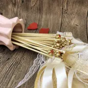 5Pcs Ribbon Wedding Wands Wedding Lace Ribbon Stick Bells Twirling Stream.j6 CR