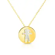 14K Yellow Gold Mother Of Pearl Boy Pendant Necklace, 16"