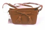New Compania Fantastica Brown Leather Front Fringe Bow Long Shoulder Strap Purse