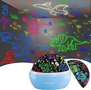 Night Light Projector for Kids - Dino and Car 2 in 1, 360° Rotating, 16 Colors Dinosaur Toy for Room Bedroom Decor, Birthday Christmas Socks Gifts for Boys