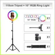 110Cm Tripod 10"LED Selfie Ring Light RGB Photography Video Light Phone Stand Fi