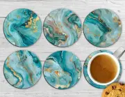 Agate Geode Blue Drink Coasters Set Of Six Neoprene Square Or Round