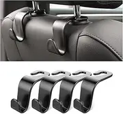 Back Seat Headrest Hooks, 4 Pack Black Stylish Hanger for Car Handbag, Clothes, Coats, Grocery Bags - Interior Accessories (Black2)