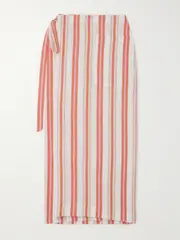 [BONDI BORN] BONDI BORN - Arezzo Striped Organic Linen And Cotton-blend Midi Wrap Skirt - Red - small small Red