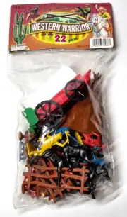 Vtg Western Warrior Cowboy & Indian play set 22 Pcs Covered Wagon Unopened NEW