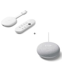 Google Chromecast (支援 Google TV, 4K)-(白)+ Google Nest Mini 中文化智慧音箱 (粉炭白)