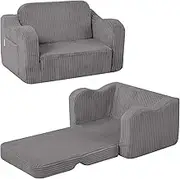 MeMoreCool Cord Children's Sofa, Kids Recliner Chair, Baby Lounge Sofa, Mini Couch for Cuddly Corner Children's Room, Fold-Out Couch for Boys and Girls Aged 1-3 Years, Grey