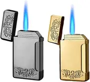 2 Pack Single Flame Torch Lighter Butane Refillable Lighters Windproof Pocket Lighters Adjustable Flame Lighter for Men and Women (Without Gas) (Gold&Grey)