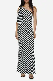 MANGO Stripe One-Shoulder Maxi Dress in White at Nordstrom, Size 4