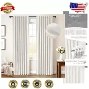 Elegant 100% Blackout Curtains Set of 2 - Linen Texture, 105” Length in Beige