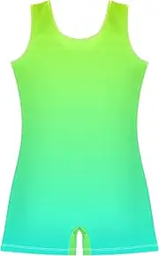 [GAIGEO] Lemon Green Turquoise Blue Gradient Toddler Girls Leotards for Gymnastics Biketards Leotard with Shorts Leotard 2-3t