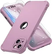 ORETECH Designed for iPhone 13 Case with 2 x Tempered Glass Screen Protector Shockproof Protection Cover Hard PC Silky Soft Touch Full Body Protective Case for iPhone 13 (2021) 6.1'' - Blackcurrant