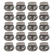 0.7x0.8" Cord Locks, 30 Pack Double Hole Spring End Toggle Stopper, Metal Gray