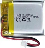 DC 3.7V 680mAh 802530 Rechargeable Lithium Polymer Battery, Suitable for DIY 3.7-5V Electronic Products with Built-in 2-Wire Battery Replacement and LED Lights