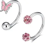 [TRBR] 16G 2PCs Cute Pink Lip Rings, Butterfly and CZ Ball and Snake Bite Jewelry for Snake Bites Piecing, Horseshoe Labret Jewelry for Lip Piercing