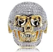 18K GOLD EP MENS SKULL DRESS RING SIZE 8-14 YOU CHOOSE