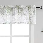 White Valance Curtains for Windows Print Tree Branch Semi Sheer Valance Grey