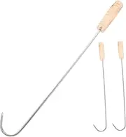 BRIGHTFUFU 3pcs Meat Flipper Hooks with Handle BBQ Roasting Turner for Grilling Fish and Meat for Camping and Outdoor Parties