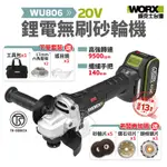 威克士 新款 WU806 砂輪機 磨切機 鋰電無刷 20V 防爆片 超細手柄 角磨機 WORX WU806